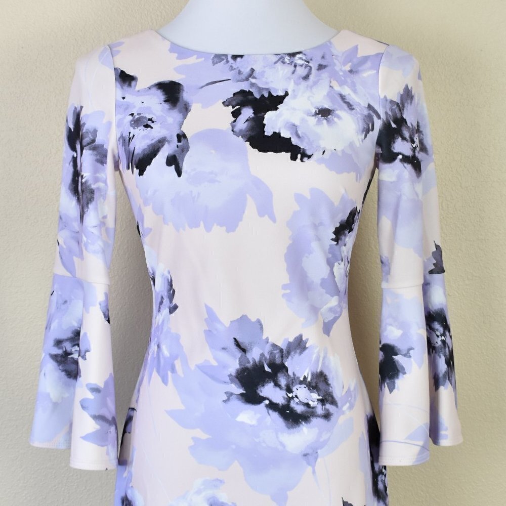 Calvin Klein Floral Sheath Dress Bell Sleeves 2 - Picture 7 of 8